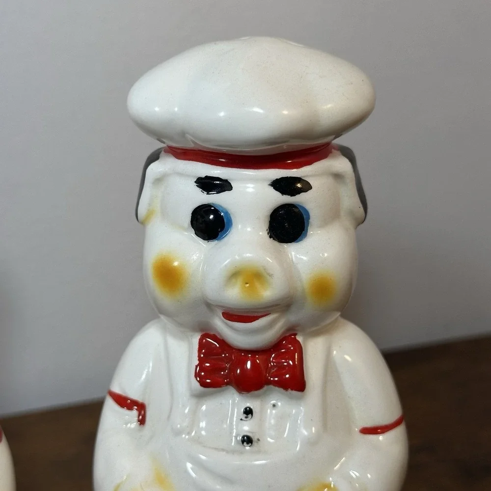 Porky Pig Chef Salt & Pepper Shakers 1950s American Bisque WB Pottery Vtg
